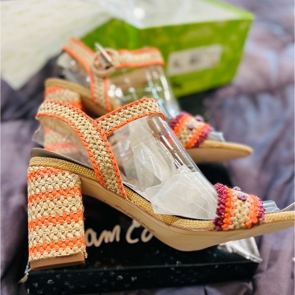 SAM EDELMAN brand new raffia sandals in orange, purple and neutral with beads s9 - Picture 7 of 11